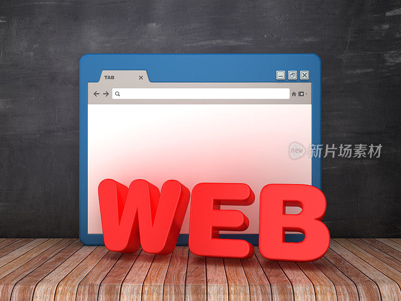 Web浏览器与Web字在黑板背景- 3D渲染